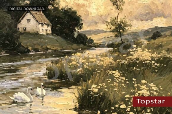 Download River Swans Golden Summer Wall Art Decor - Decor Collection