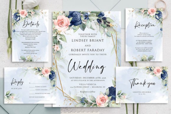 Download Navy and Blush Wedding Invitation Suite - Wedding invitation Collection
